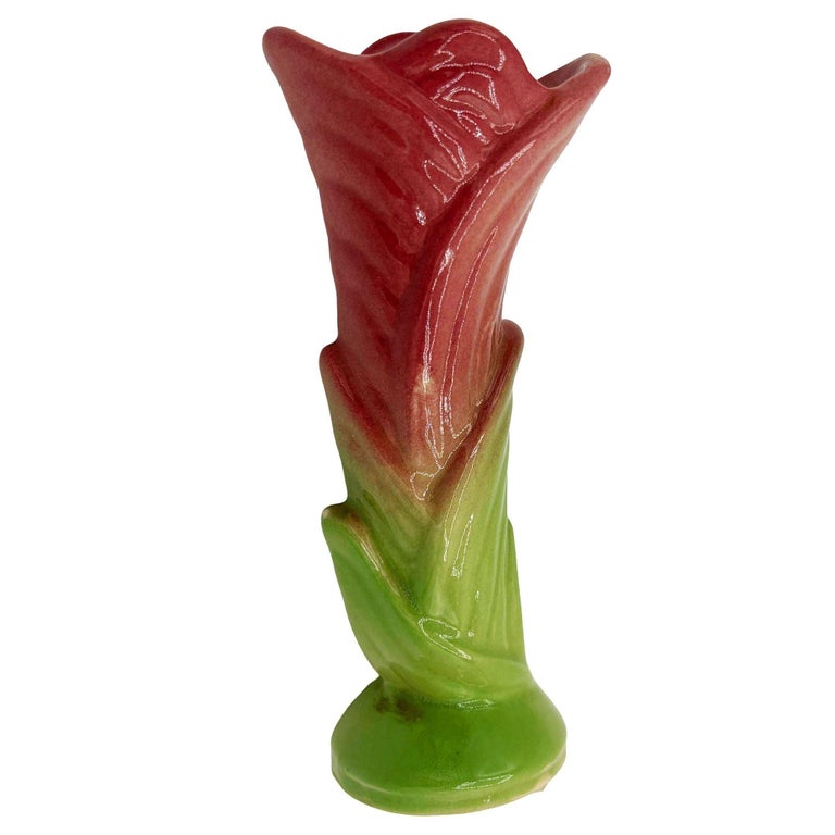 Mid Century Calla Lilly Pink Green Bud Vase by Shawee Pottery