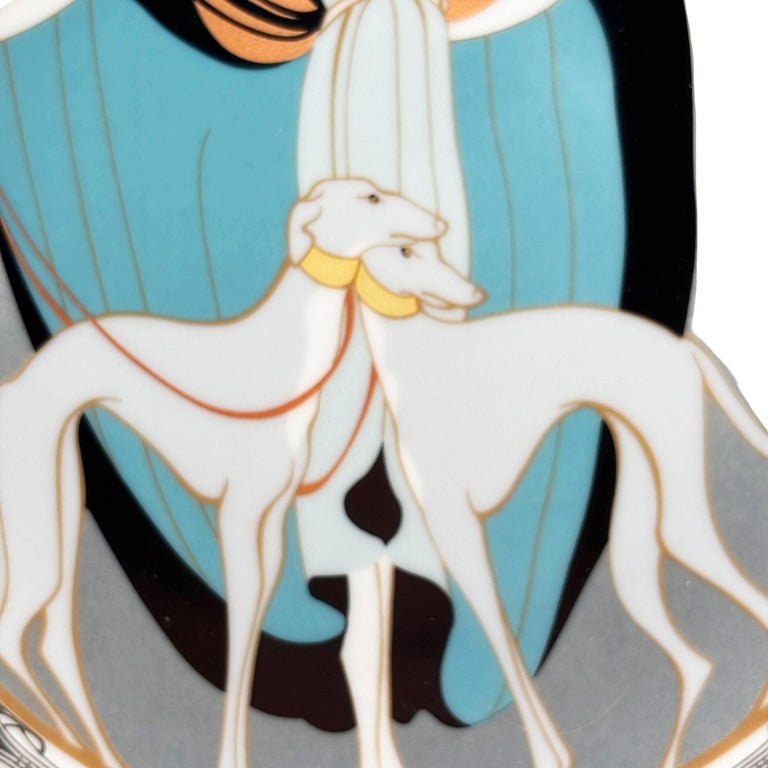 "A Flapper W Greyhounds" Art Deco Style Ceramic Decorative Plate by WS George