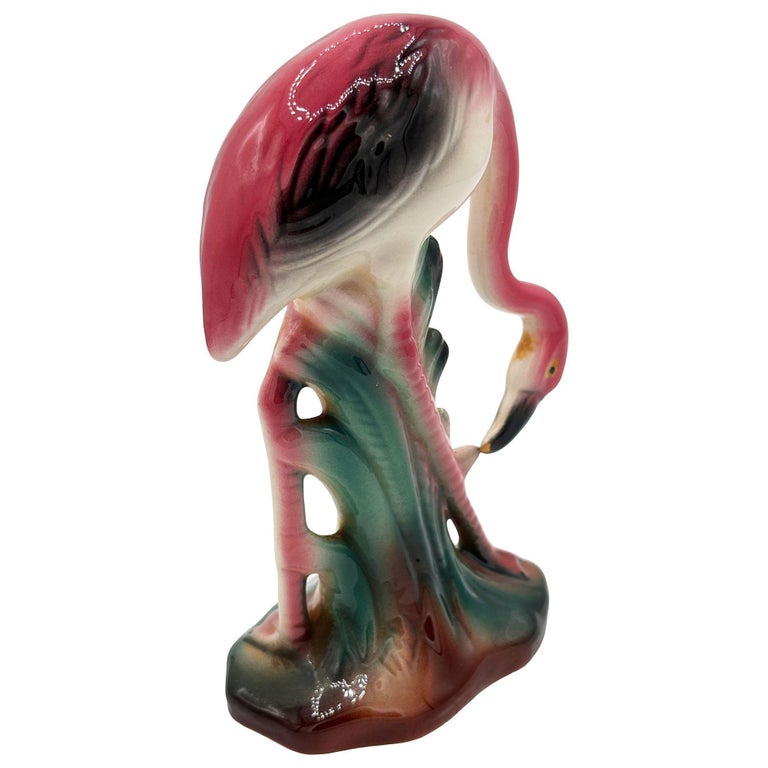 Atomic California Pottery Ceramic Grazing Tropical Pink Flamingo Figurine Statue