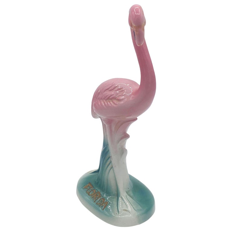 Mid-century "Meeting in Florida" Matching Ceramic Pink Flamingo Statues, Pair