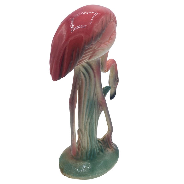 Mid-century Pink Drinking Flamingo Ceramic Tabletop Sculpture Set By Brad Keeler
