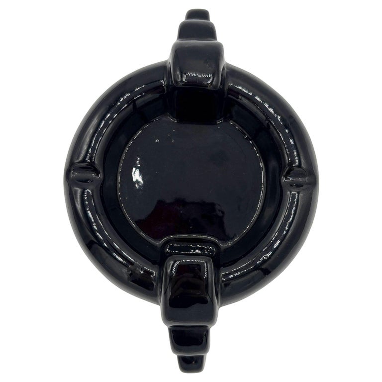 Rare Black Stepped Streamline Art Deco Ceramic Ashtray