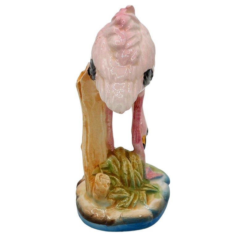 Mid-century Pink Flamingo Ceramic Tabletop Statue By Norcest