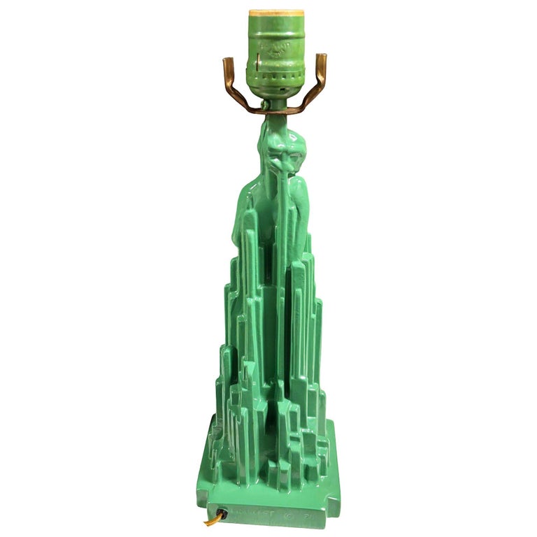 Re-editon Art Deco Frankart "Spirit of Modernism" L215 Spelter Metal Table Lamp