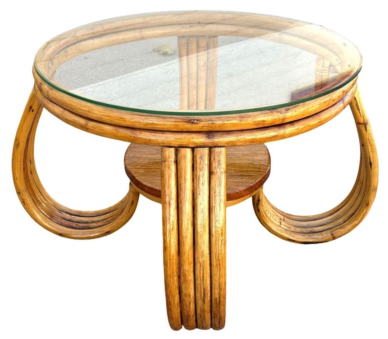 Restored Rattan Three-Strand Loop Leg Coffee Table