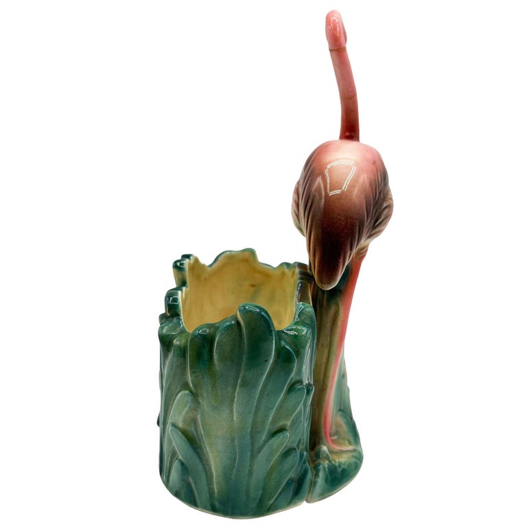 Mid-Century Tropical Pink Flamingo Ceramic Tabletop Planter by Napco