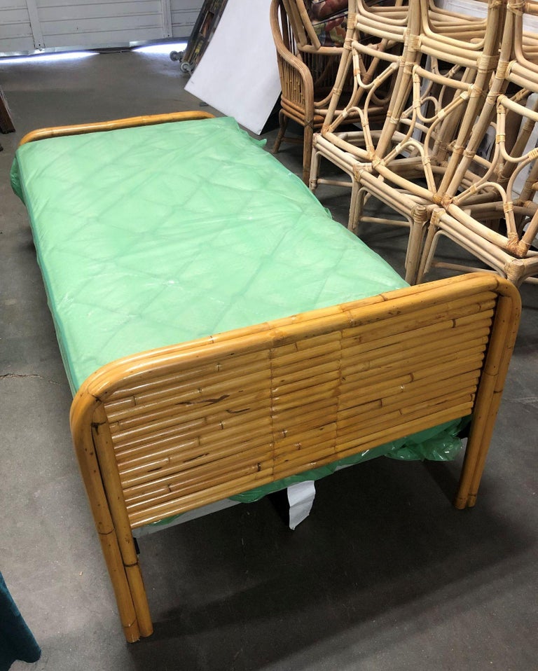Pair of Mid-Century Restored 1948 Stacked Rattan Bed TWIN - Bed Frames Only