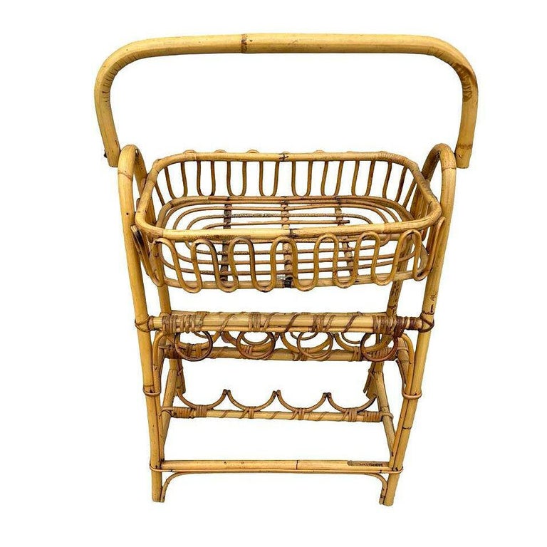 Albini Style Rattan Service Side Table & Bottle Holder w/ Handle