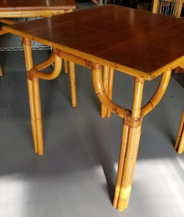 Restored Rattan Original Paul Frankl 4 Person 3-Strand Mahogany Dining Table