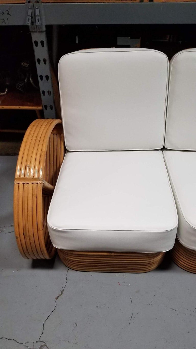 Restored MCM Six-Strand 3-Seat Full Pretzel Rattan Sectional Sofa, Stacked Base