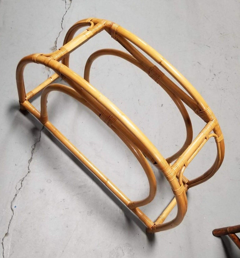 Restored Rattan Double Arched Two-Tiered Single Strand Table