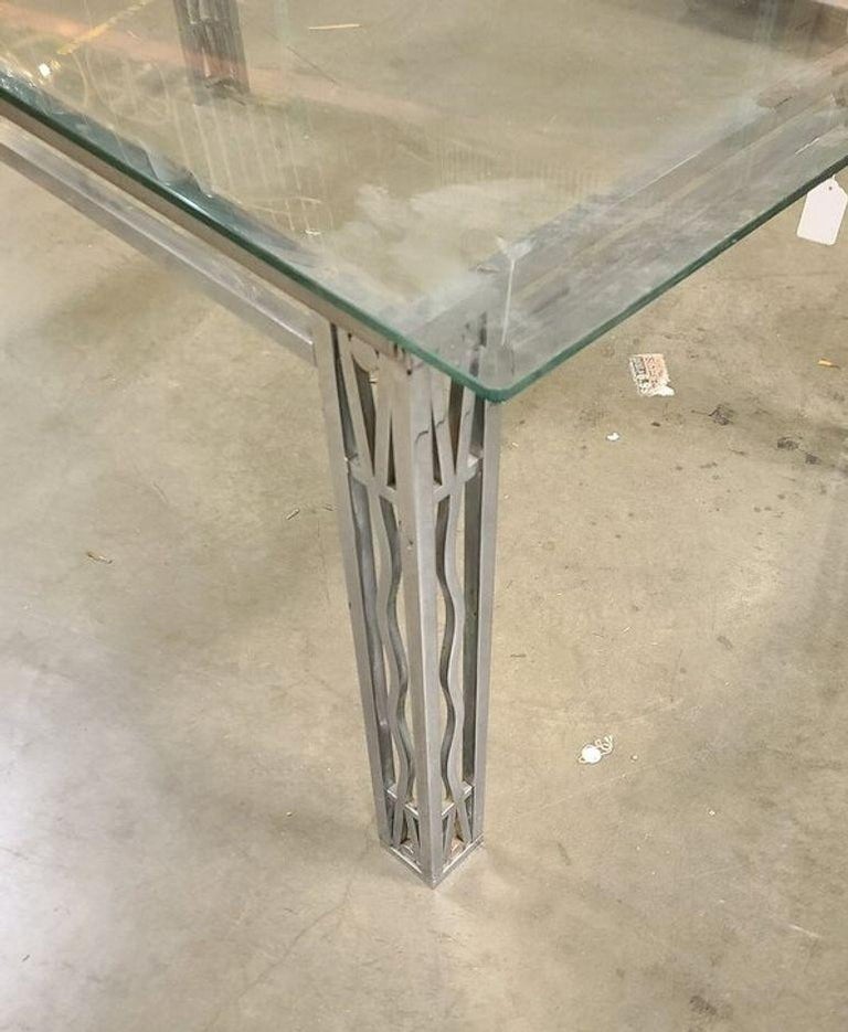 Art Deco Chromed Bronze and Glass Dining Table or Desk