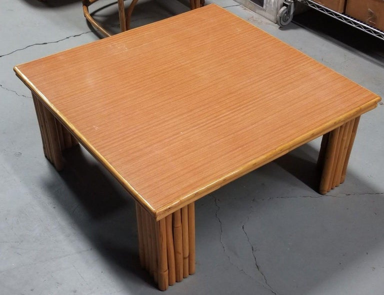 Restored 3' Foot Wide Rattan Coffee Table W/ Formica Top