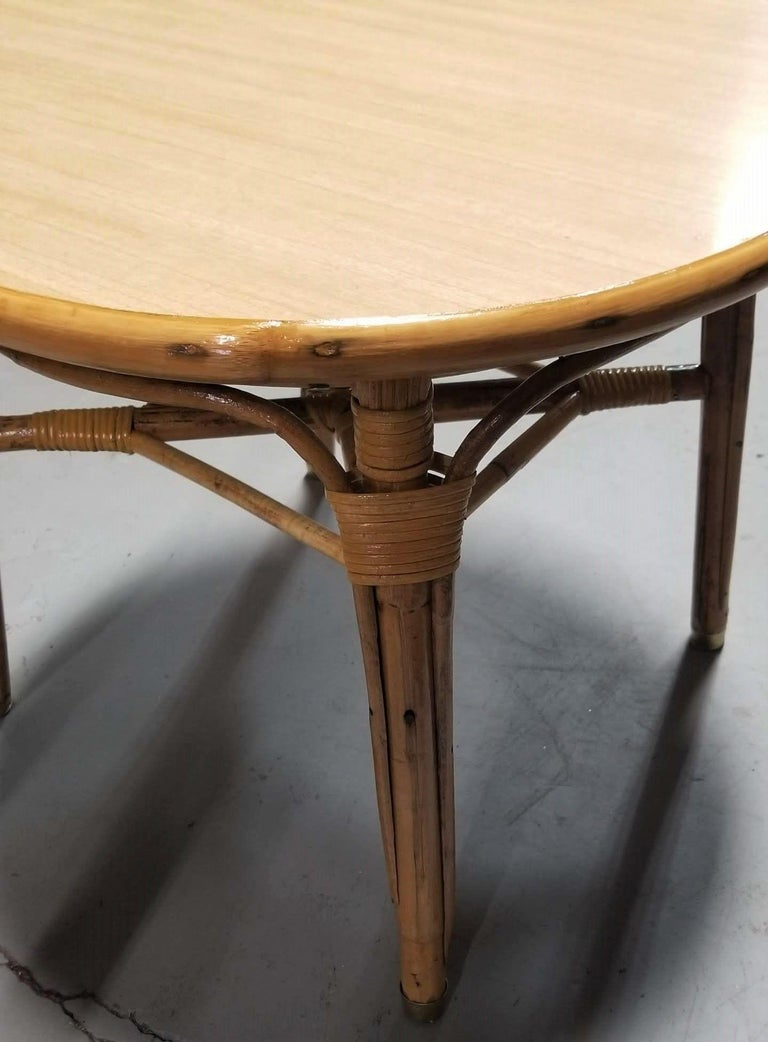 Restored Rattan Small Round Side Table