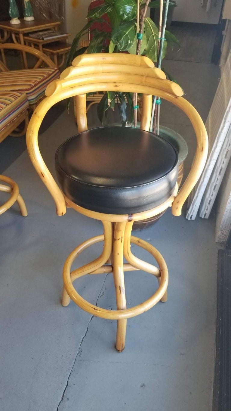Restored Rattan Single Strand Set of Three Bar Stools