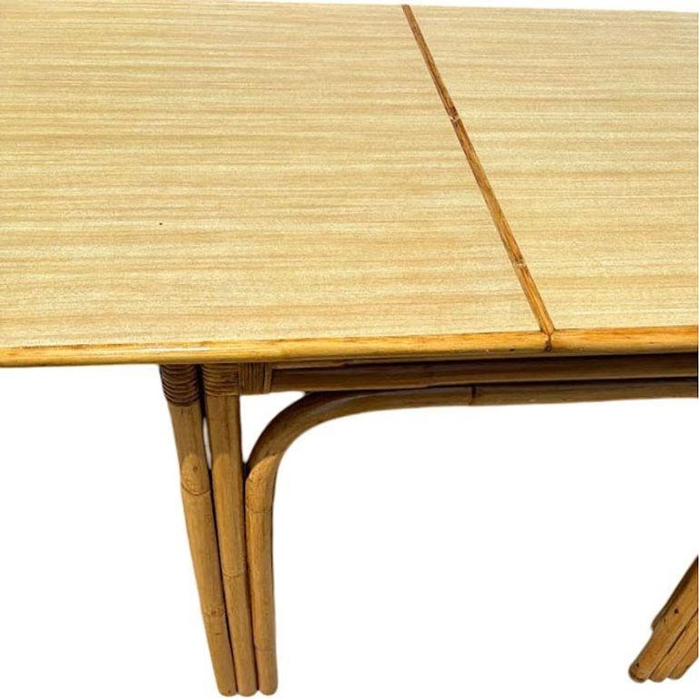Restored Mid-century Blond Expanding Hinge Leaf Rattan Dining Table