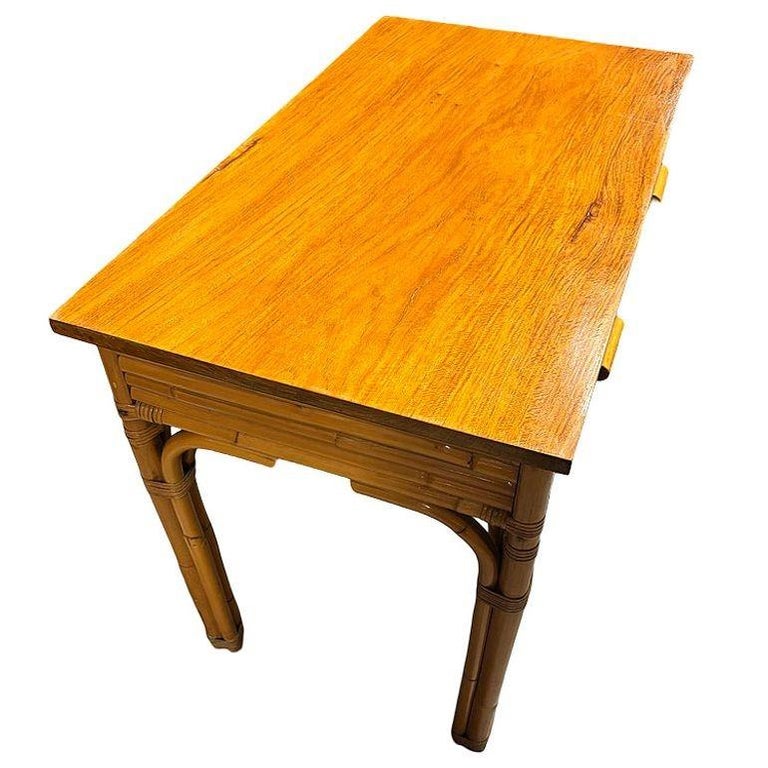 Restored Art Deco Rattan & Mahogany Secretary Writing Desk