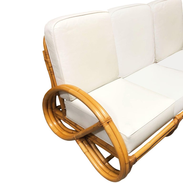 Restored 2-Strand 3/4 Pretzel Rattan Sectional Sofa w/ Lounge Chair