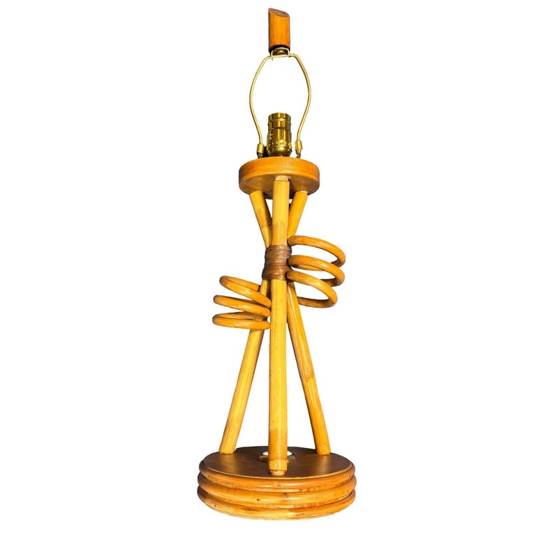 Restored Mid-century "Hourglass" Rattan Floor/Table Lamps Set of 3