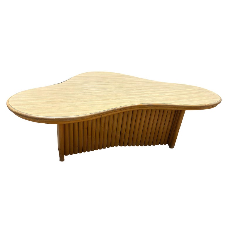 Restored Rattan Biomorphic Coffee Table w/ Stacked Rattan Base