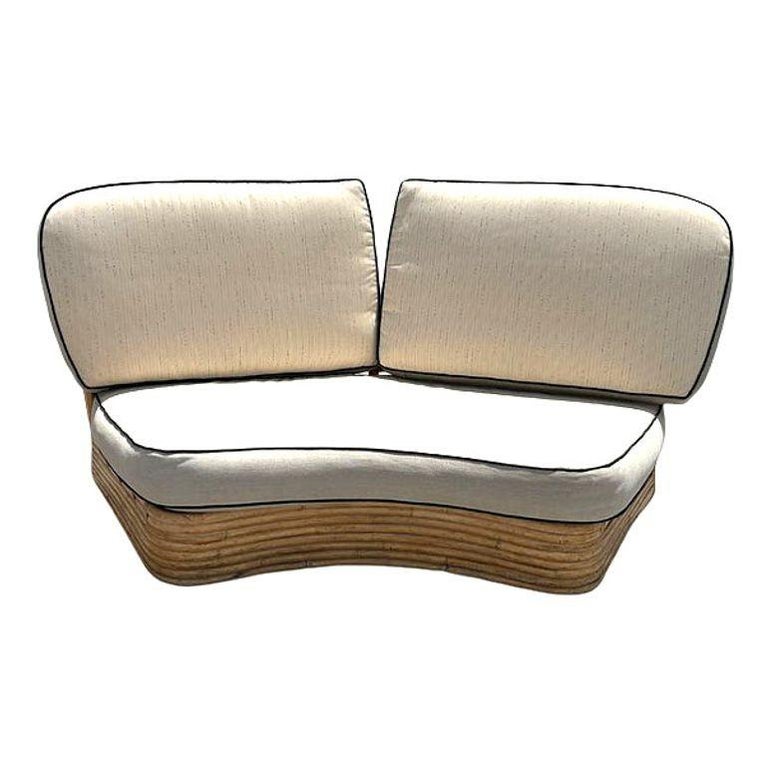 Restored 4 Person Curved Stacked Rattan Sectional Sofa