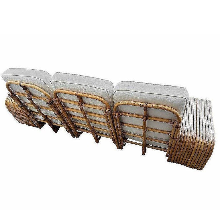 Restored Boutique-made "Big Pappa" 12 Strand Square Pretzel Rattan Sectional Sof