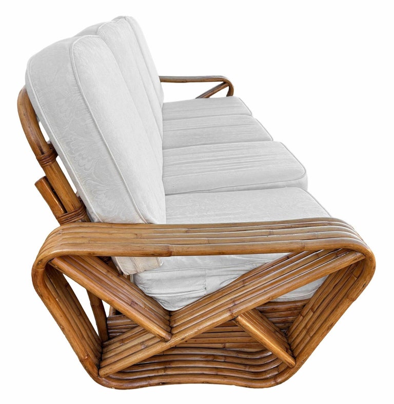 Restored Paul Frankl Inspired 5-Strand Square Pretzel4-Seat Sectional Rattn Sofa