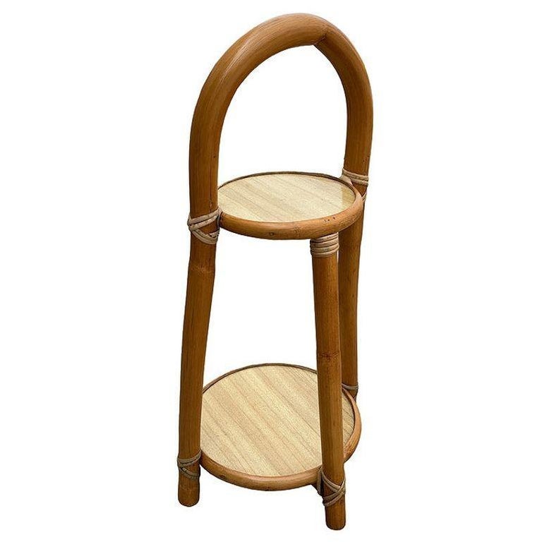 Restored Rattan & Formica Mini Side Drink/Smoke Stand with Handle