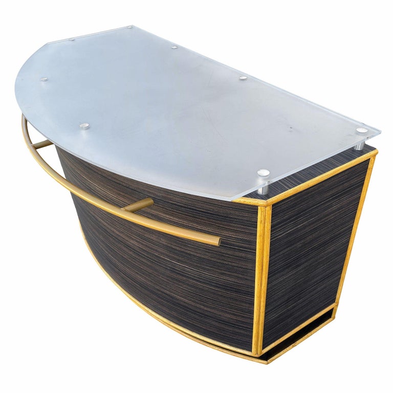 1990s Postmodern Dry Bar w/ Plexiglass Top & Rattan Borders