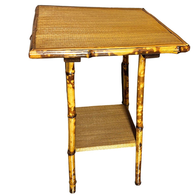 Aesthetic Movement Tiger Tortoise Bamboo Pedestal 2-Tier Side Drink Table
