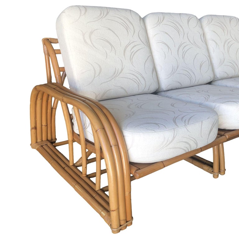 Restored 3-Strand 3 Seat Rattan Sectional Sofa by Paul Laszlo for Ficks Reed