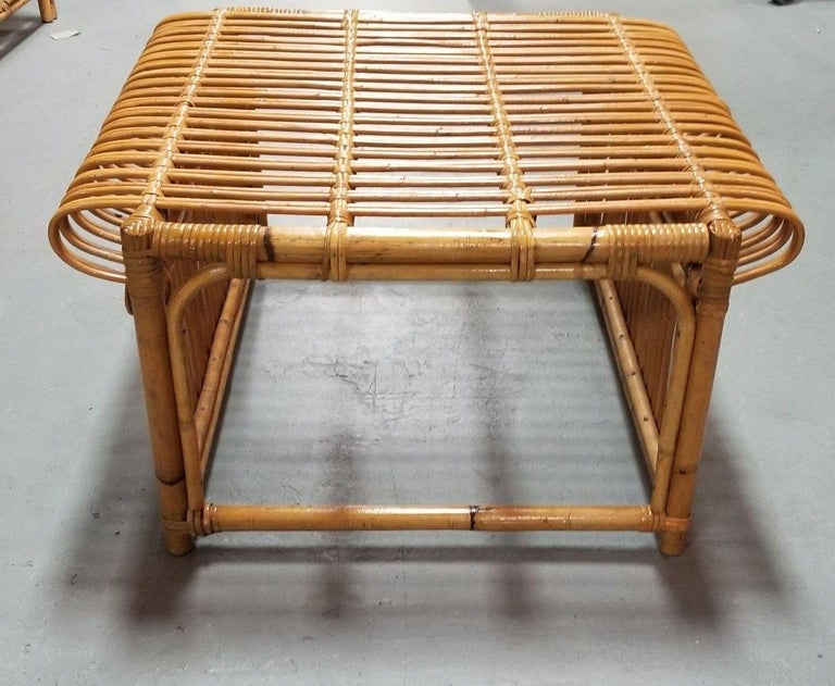 Restotrf Skeleton Italian Pencil Reed Rattan Ottoman, style of Frank Albini
