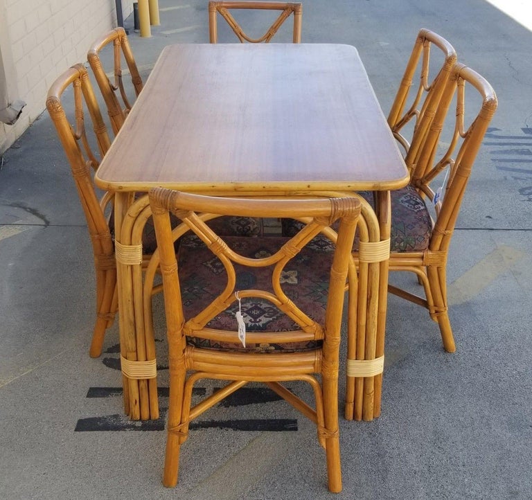 Ficks Reed Restored Rattan Dining Room Table and Chairs Set