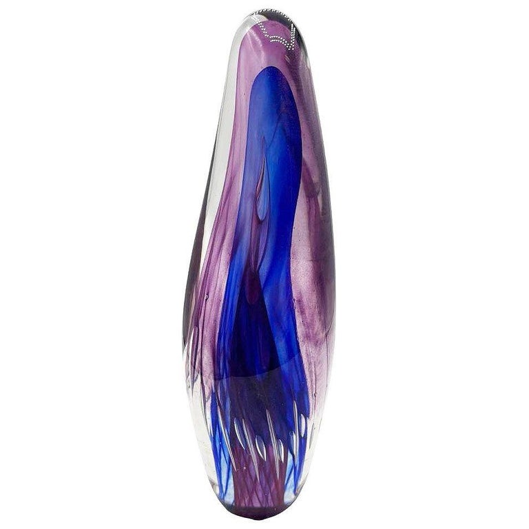 Mid-century Tear Drop Blue and Purple Murano Sommerso Art Glass Sculpture