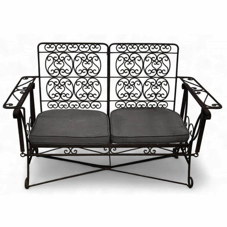 Black Scrolling Wrought Iron Glider Rocking Settee & Chair Patio Outdoor Set