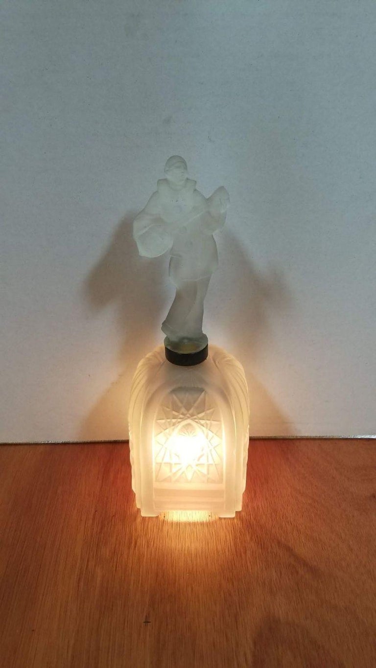 Art Deco Frosted Glass Jester Figurine Lamp