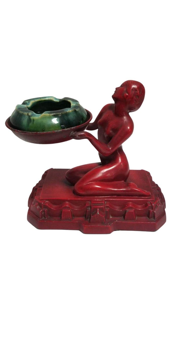 Rare Red Enamel Nuart Nude Female Ashtray w/ McCoy Ashtray