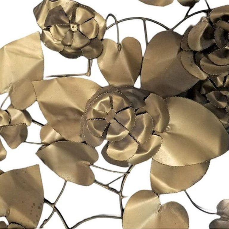 Mid-century Tole Brass Folded Metal Floral Wall Sculpture