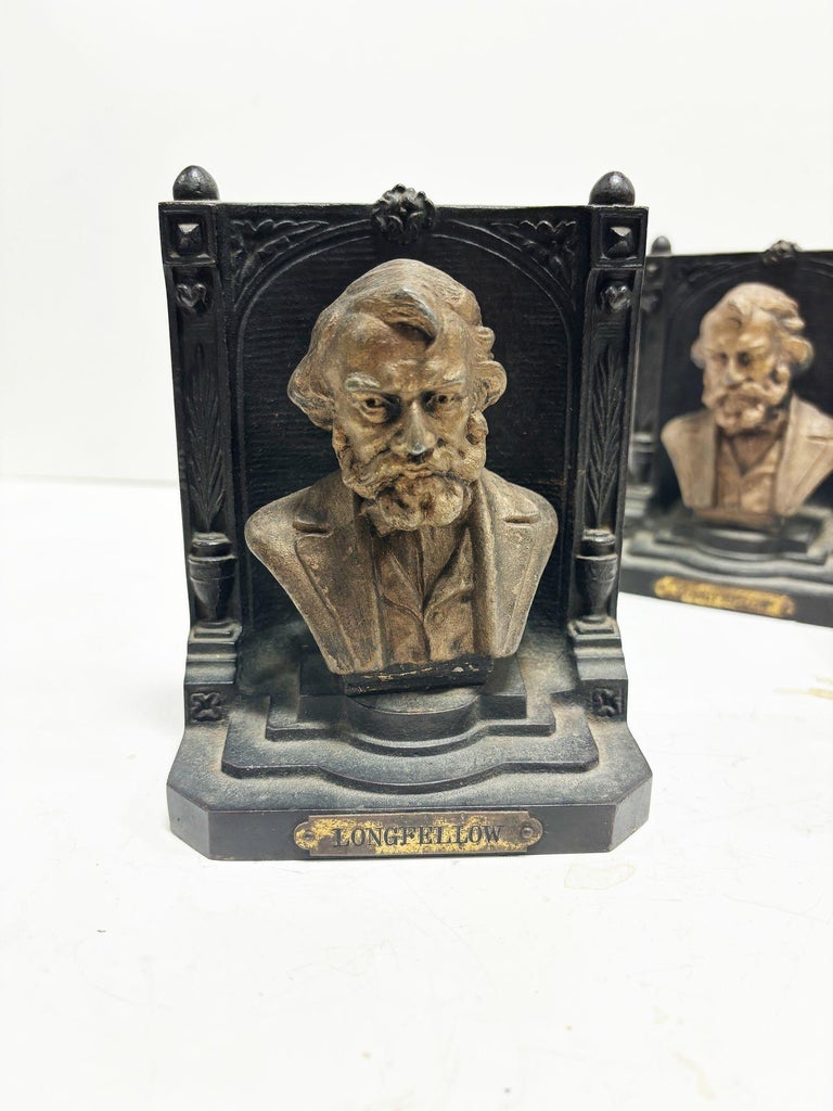 Solid Brass Bookends Bust Of Henry W. Longfellow by "B & H" Bradley and Hubbard