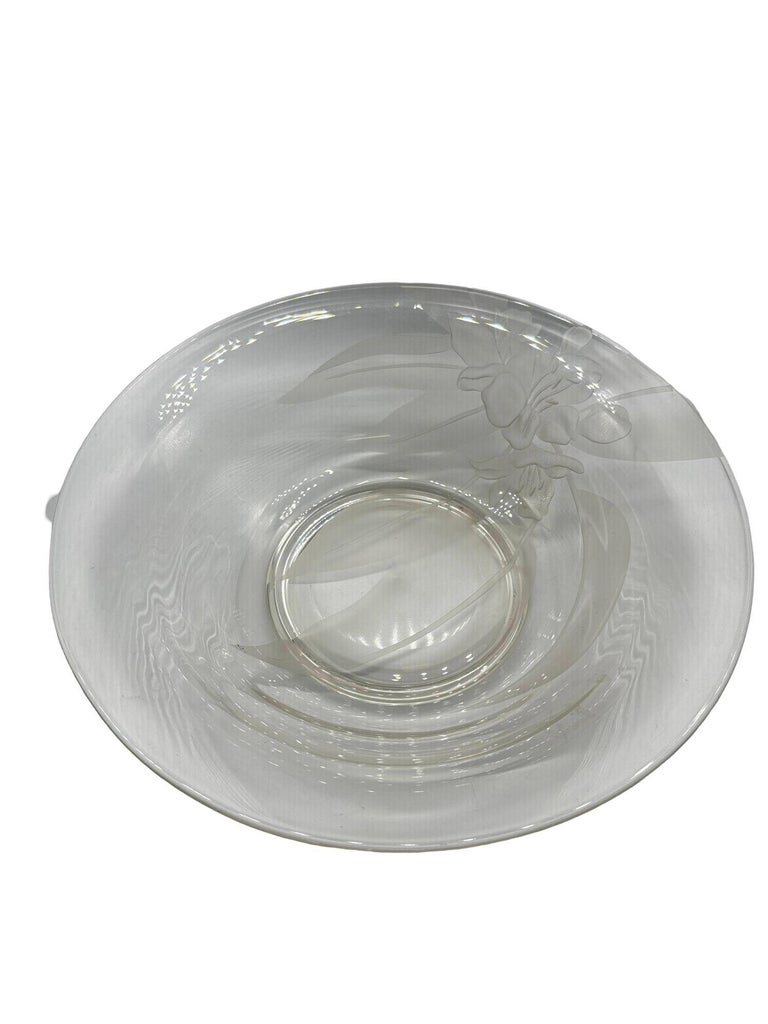 Vintage 1950's Dorothy Thorpe Etched Art Glass Hibiscus Bowl
