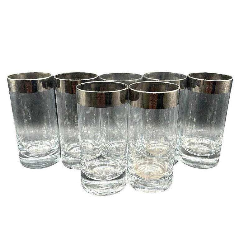 Set of 7 Barware HighBall Tumbler Glass w/ Silver Rim by Dorothy Thorpe