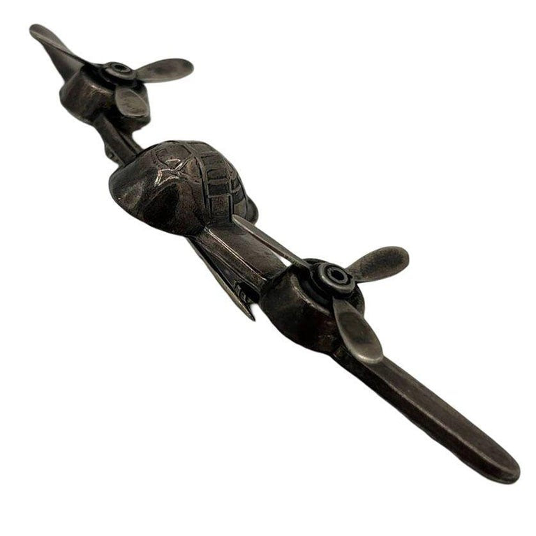 925 Sterling Silver B-25 Mitchell Aircraft Brooch w/ Moving Propeller Props