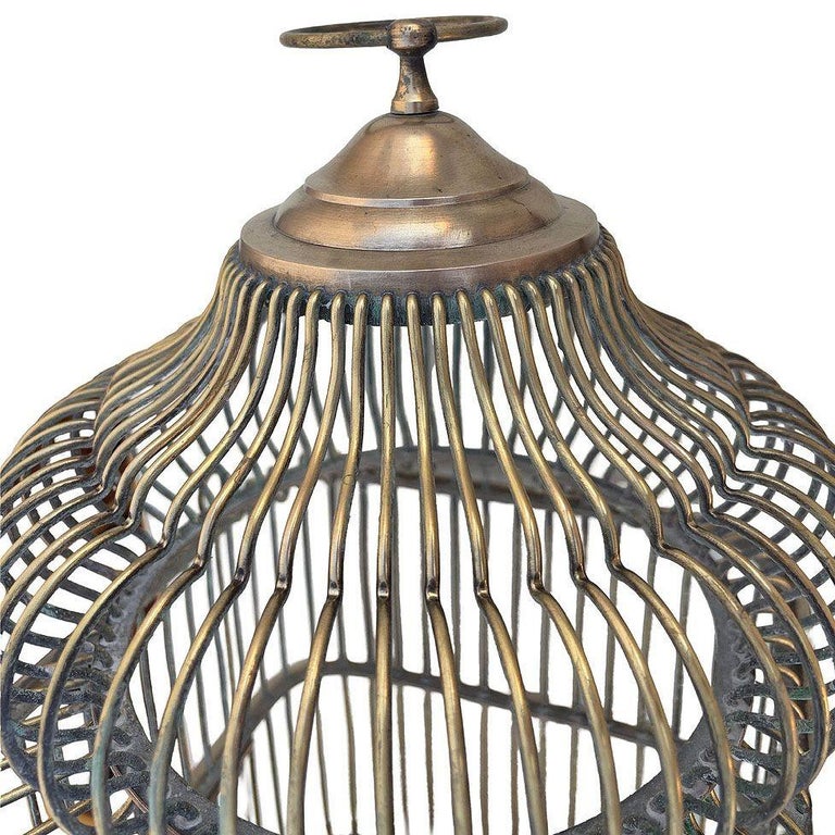 Late Victorian Solid Bronze Wire Eastern Spire Birdcage w/ Pin Lock