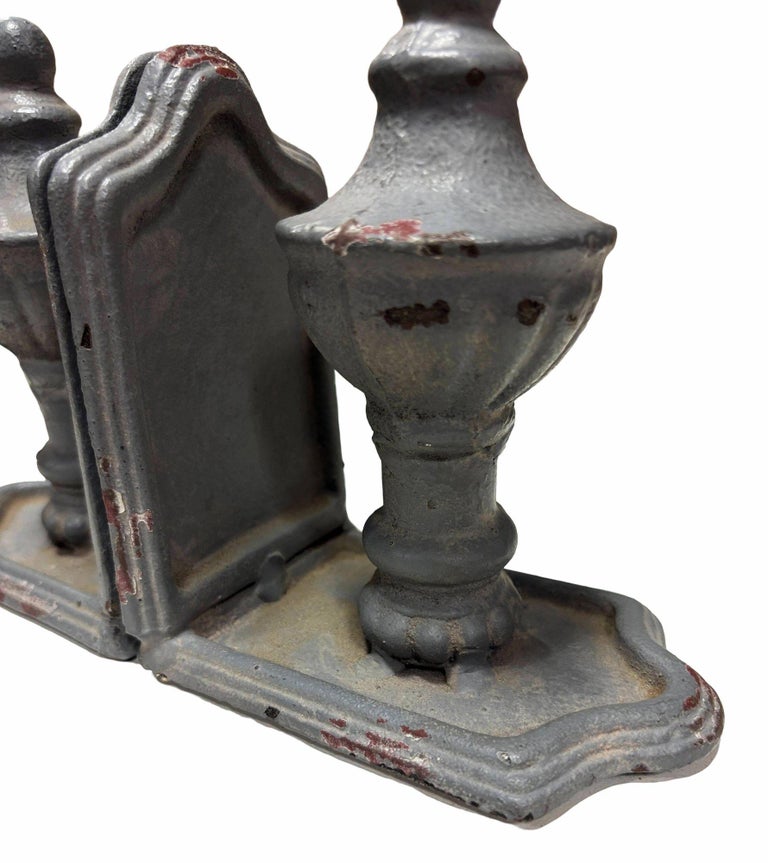 Grey Colonial Style Cast Iron Enamel Grey Finial Bookend, Pair