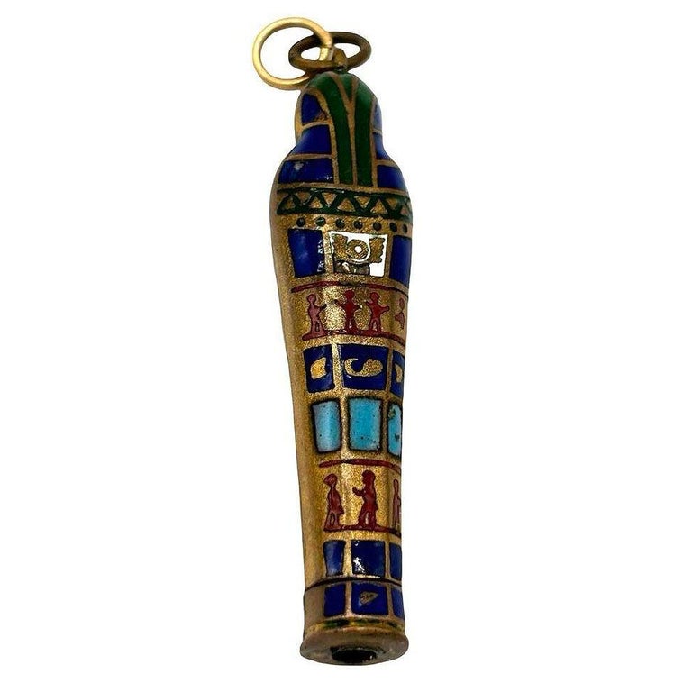 Egyptian Revival Pharaoh Sarcophagus Gilt & Enamel Retractable Pencil Pendant