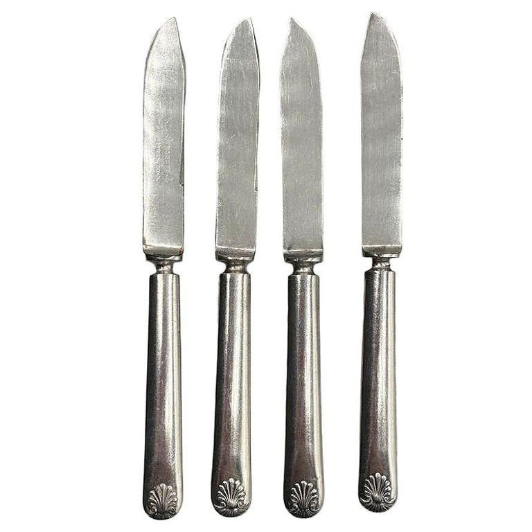 Late Victorian Rodgers Meriden Conn Shell Design Dessert Luncheon Knife Set of 4