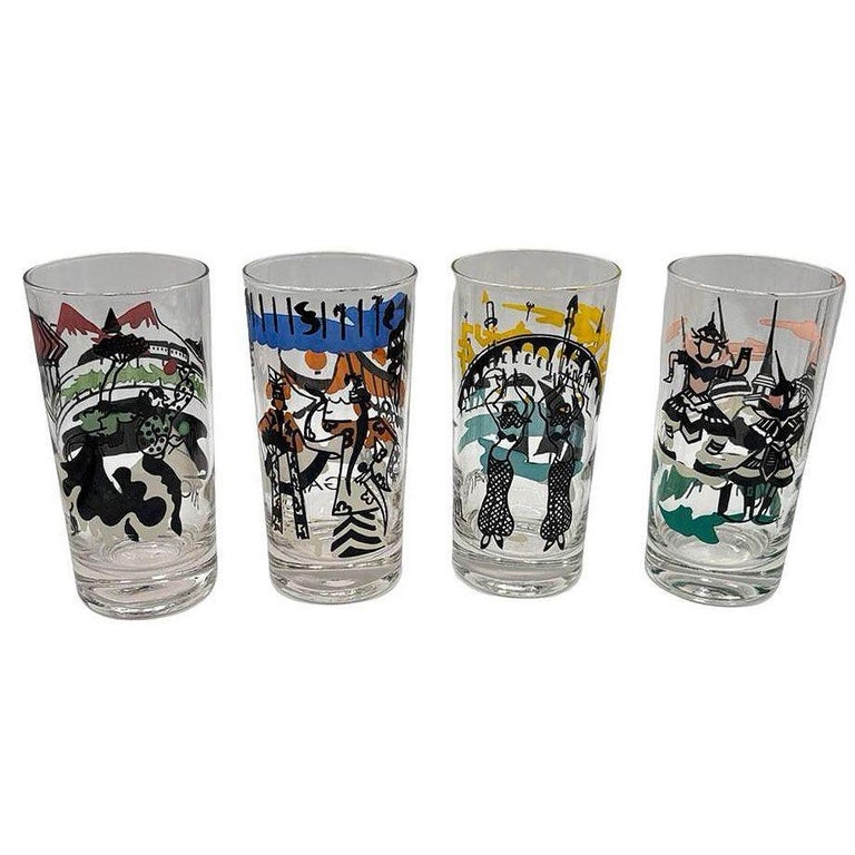 Set of 7 MCM Barware Highball "Cities Of The World" Drinking Glasses