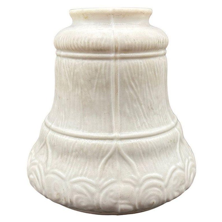Art Nouveau Frosted Milk Glass Bellflower Floral & Stripes Globe , 2.25" Fitter