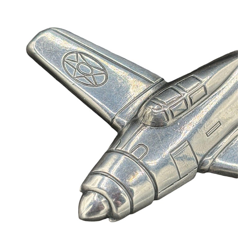 WWII Sweetheart P-47 Thunderbolt Fighter Airplane Brooch Silver Tone