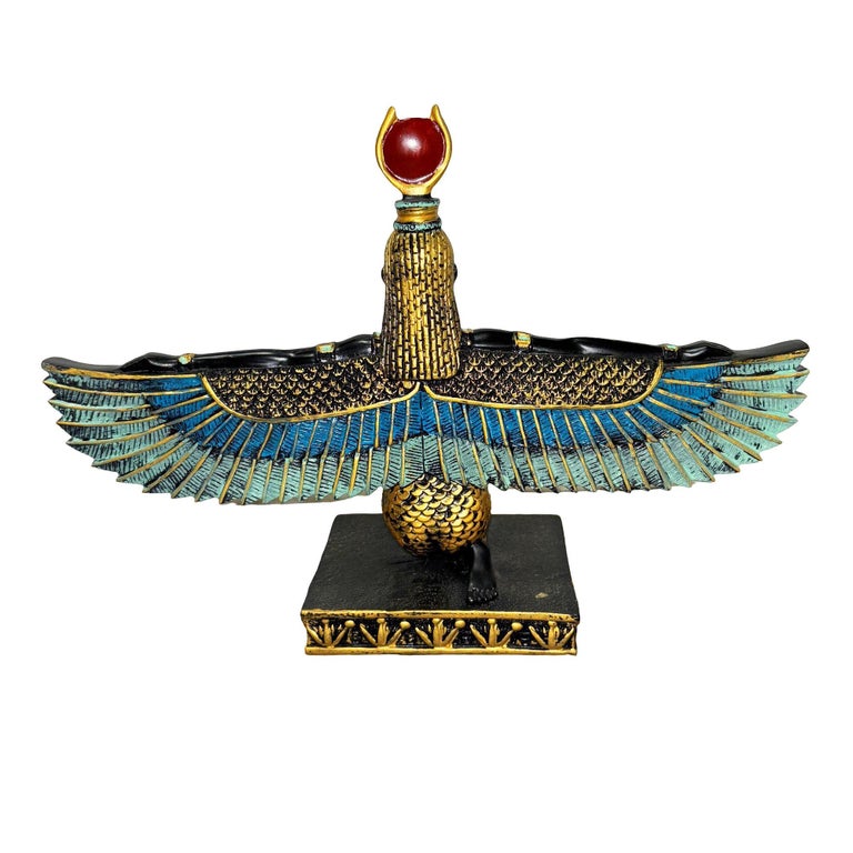 Hand Painted Resin Egyptian Goddess Tabletop Sculpture of Winged Deity Isis